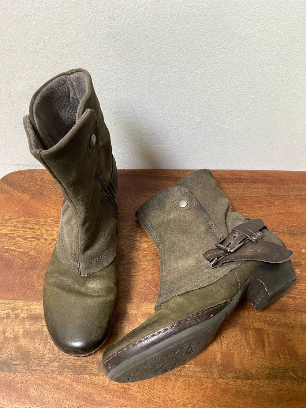 Miz Mooz Evelyn Women’s Olive Mid-Calf Boot Buckle Steampunk Boho